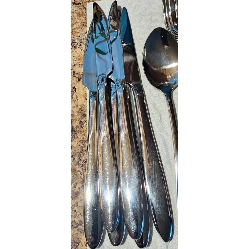 Stainless Steel Flatware 25 pc Glossy Teaspoons, Forks, Dinner‎ Knives